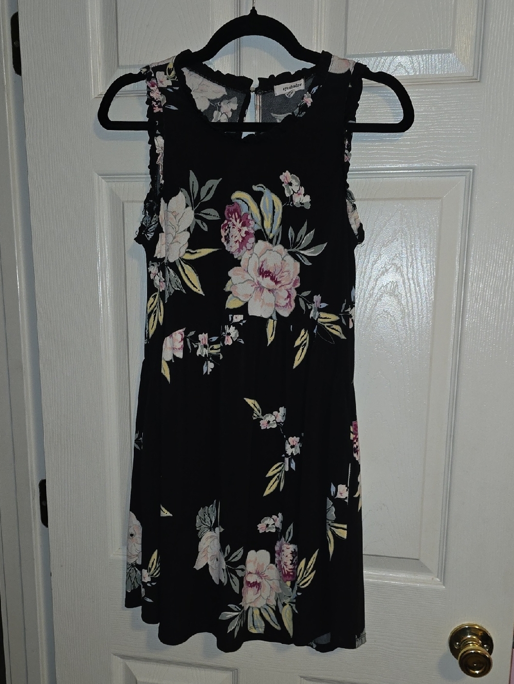 Eyeshadow Black Mini Dress with Pink and Cream Floral Print
